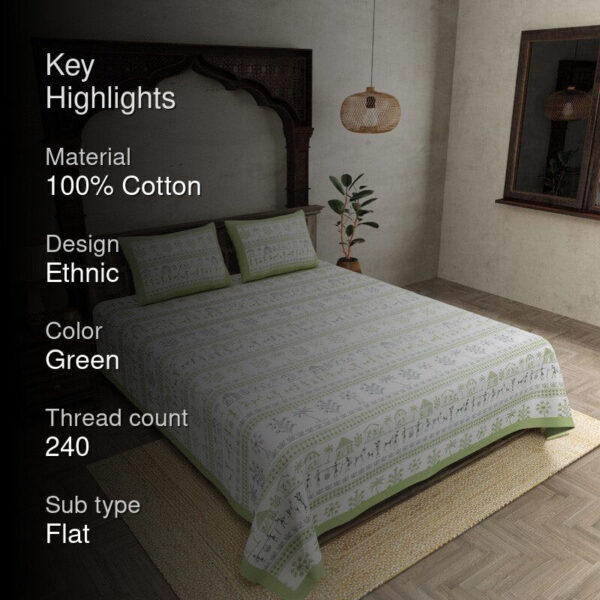 Aparna Ethnic Bedsheet - Green