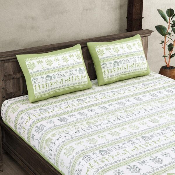 Aparna Ethnic Bedsheet - Green
