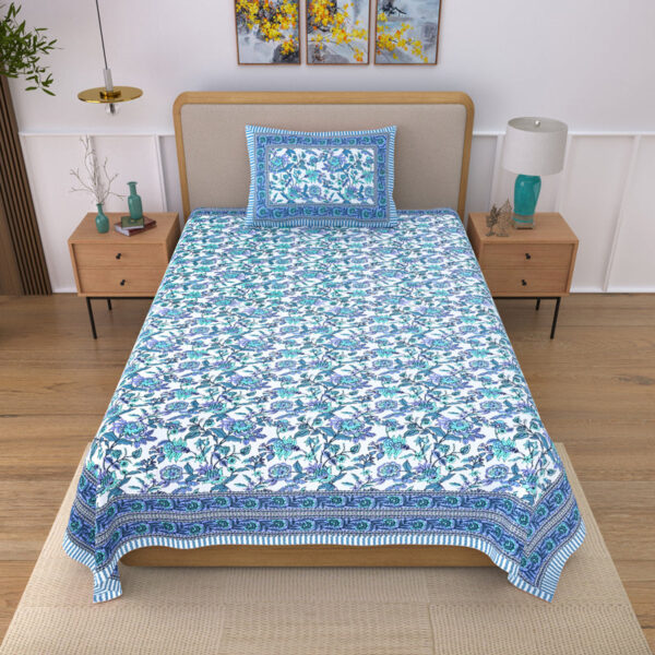 Bahaara Jaipuri Bedsheet - Blue
