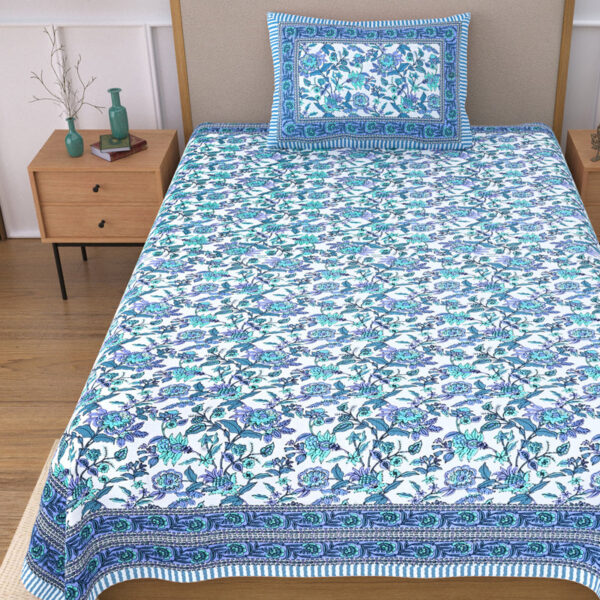 Bahaara Jaipuri Bedsheet - Blue