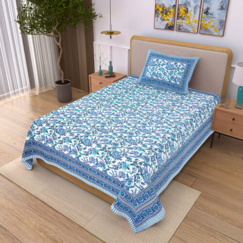 Bahaara Jaipuri Bedsheet - Blue