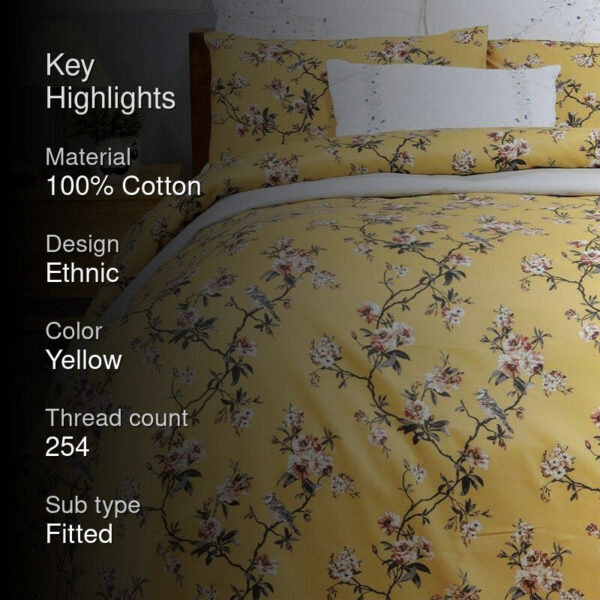 Cherry Blossom Floral Bedsheet - Mustard Yellow