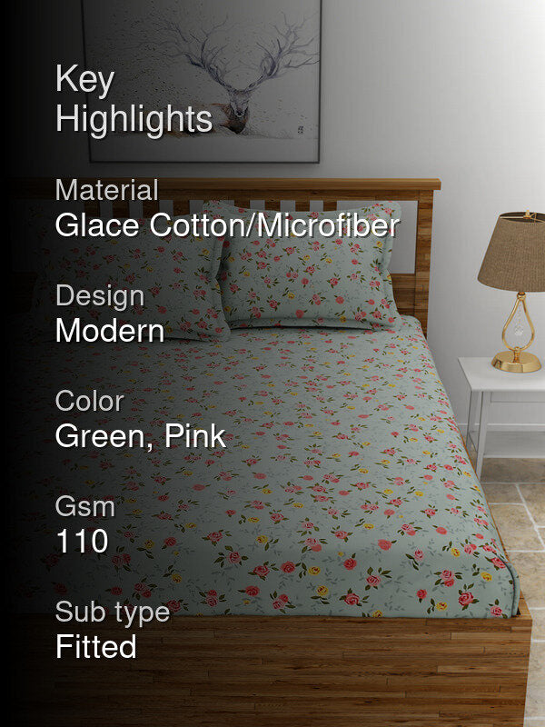 Cicegi Floral Bedsheet - Mint Green