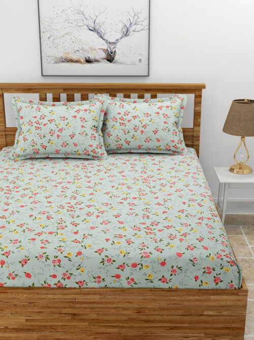 Cicegi Floral Bedsheet - Mint Green