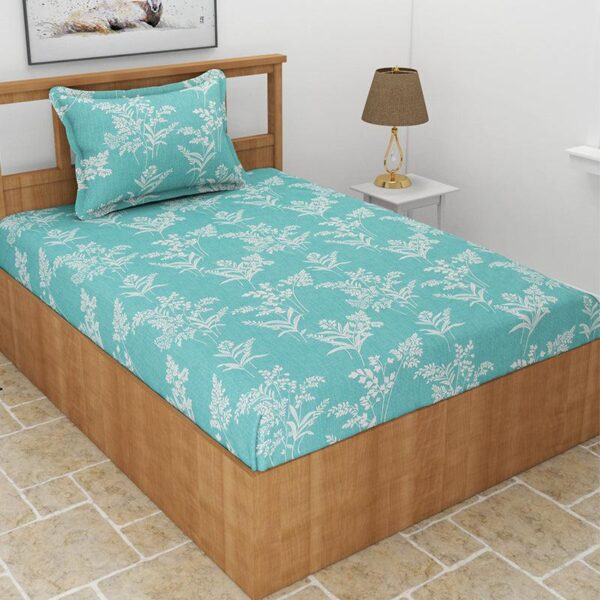 Cotinus Floral Bedsheet - Aqua Green