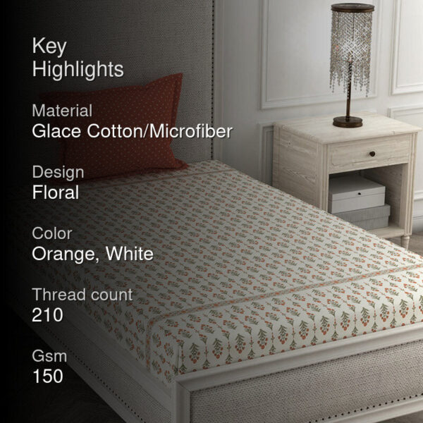 Flowers Of Jaipur Floral Microfiber Bedsheet- Green & Orange