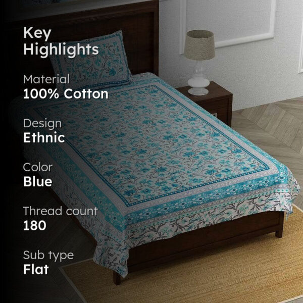 Folk Floral Fiesta Bedsheet - Blue