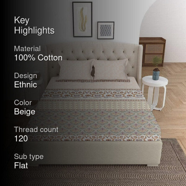 Iris Printed Bedsheet - Beige