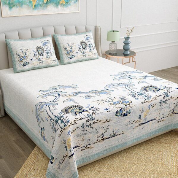 Kalyani Cloud Floral Cotton Bedsheet (Beige) - 140 TC