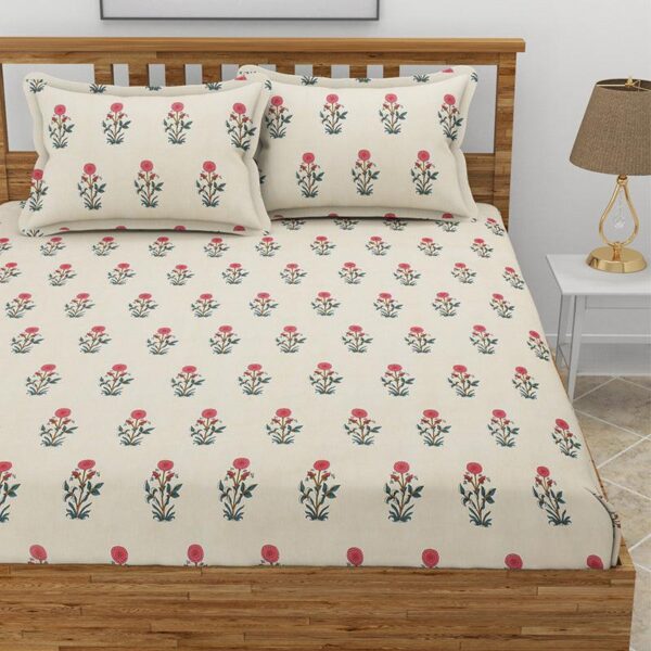 Larks Floral Bedsheet - Cream