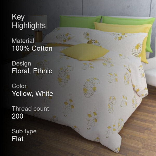 Liah Floral Bedsheet - White & Yellow