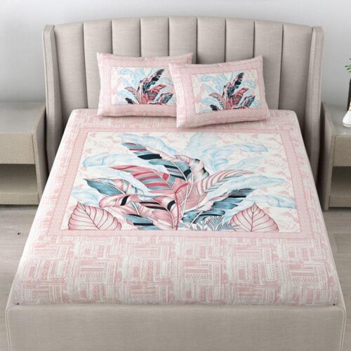 Little Explorers Floral Cotton Bedsheet (Pink) - 140 TC