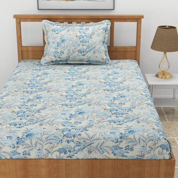 Malva Floral Bedsheet - Baby Blue
