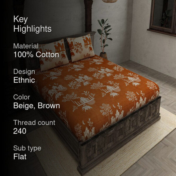 Motira Ethnic Bedsheet - Beige & Brown
