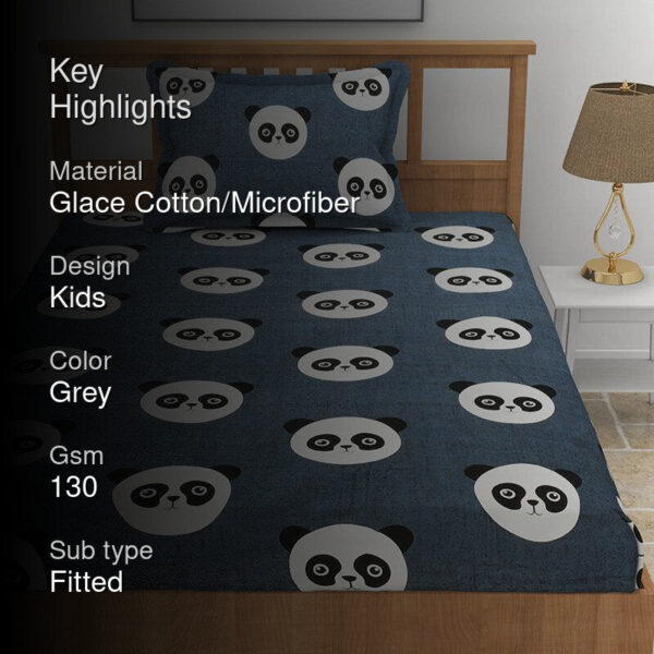 Panda Polka Kids Bedsheet - Dark Grey