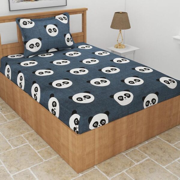Panda Polka Kids Bedsheet - Dark Grey