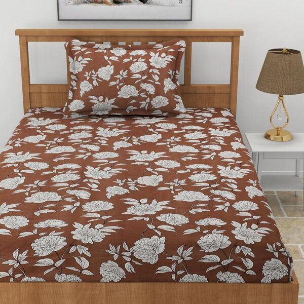 Petunia Floral Bedsheet - Coffee Brown