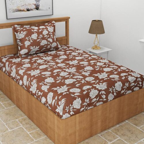 Petunia Floral Bedsheet - Coffee Brown