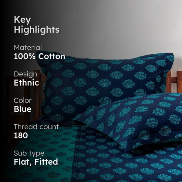 Rajastha Cotton Bedsheet (Tuquoise) - 180 TC
