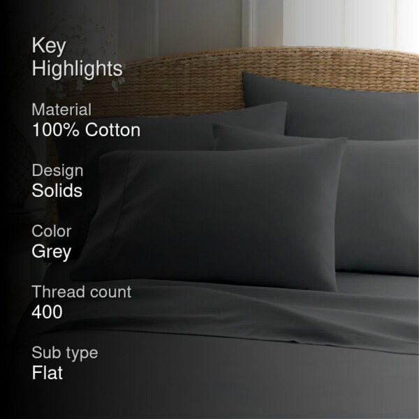 Sofia 100% Cotton Satin Weave Solid Bedsheet - Dark Grey - 400 TC