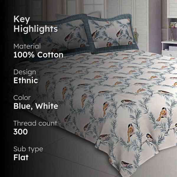Tiya Printed Bedsheet - Blue Tiya Printed Bedsheet - Blue