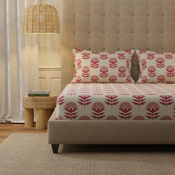 Urban Space Florabell Cherry Red Bedsheet - 200 TC