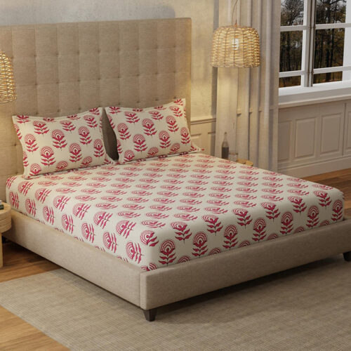 Urban Space Florabell Cherry Red Bedsheet - 200 TC