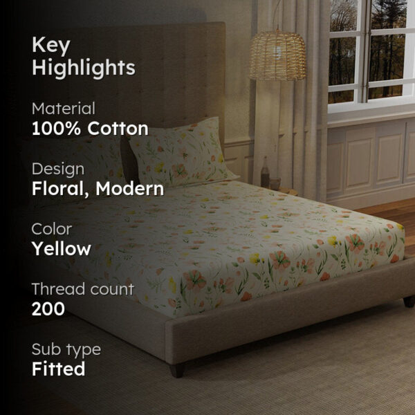 Urban Space Meadows Buttercream Bedsheet - 200 TC Urban Space Meadows Buttercream Bedsheet - 200 TC