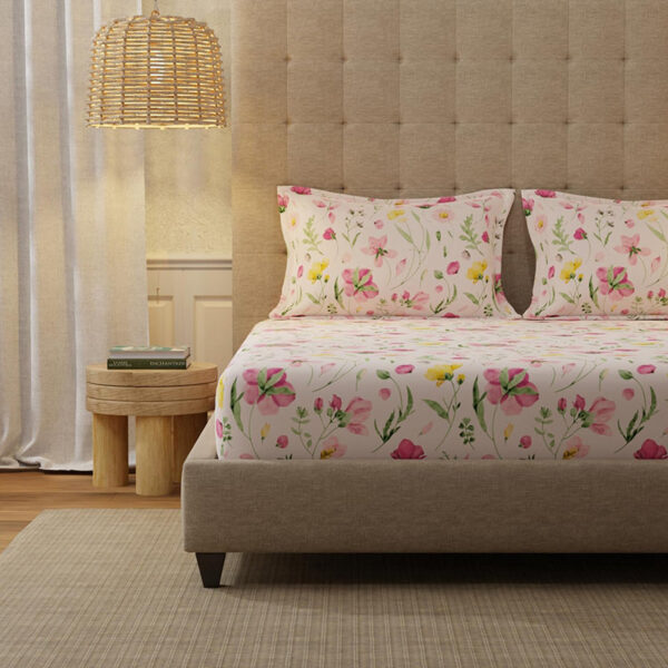 Urban Space Meadows Rose Bedsheet (Pink) - 200 TC