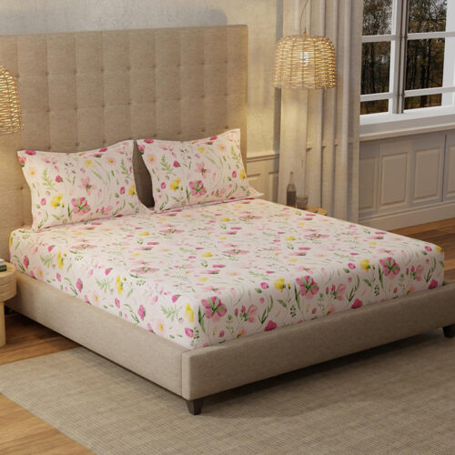 Urban Space Meadows Rose Bedsheet (Pink) - 200 TC