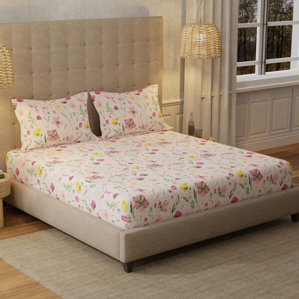 Urban Space Meadows Rose Bedsheet (Pink) - 200 TC