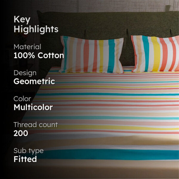 Urban Space Multi-Colour Stripes Bedsheet (Pastel) - 200 TC