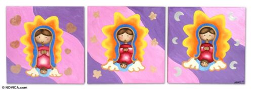 3 Naif Paintings of the Virgin of Love, 'Mary as a Child' 3 Naif Paintings of the Virgin of Love, 'Mary as a Child'