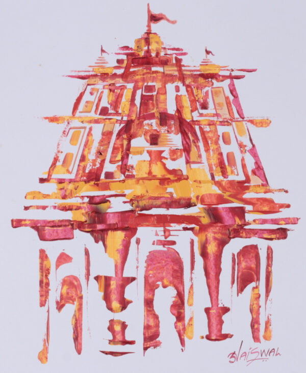 Abstract Architectural Acrylic Painting of a Temple in India, 'Sanctum of Radiance'