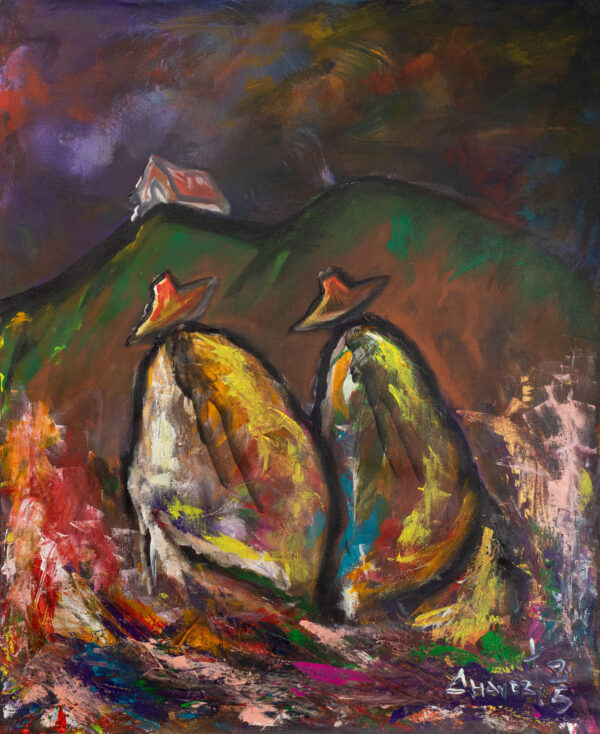 Abstract Expressionist Andes-Themed Acrylic Painting, 'Guardians of the Cajamarcan...' Abstract Expressionist Andes-Themed Acrylic Painting, 'Guardians of the Cajamarcan...'