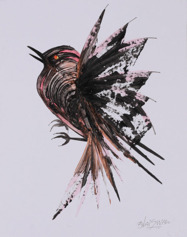 Abstract Modern Acrylic on Paper Painting of Bird Mid-Flight, 'Blush in Flight' Abstract Modern Acrylic on Paper Painting of Bird Mid-Flight, 'Blush in Flight'
