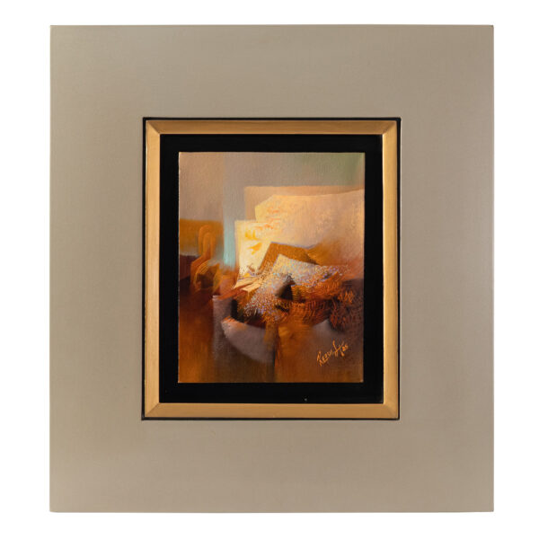 Abstract Modern Oil on Canvas Painting with Wooden Frame, 'Shapes and Lights'