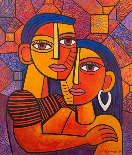 Acrylic Figure Painting on Canvas, 'Intimacy II' Acrylic Figure Painting on Canvas, 'Intimacy II'