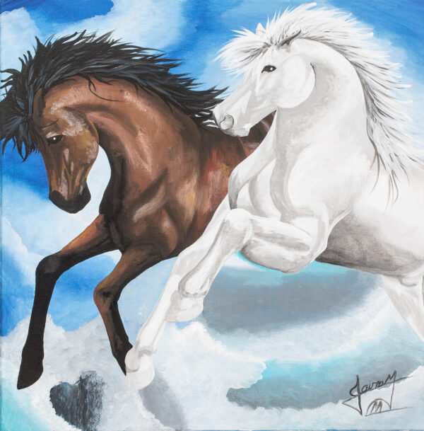 Acrylic on Canvas Painting of Horses in The Sky, 'Horses in The Sky'