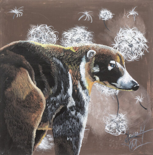Acrylic on Canvas Realist Painting of A White-Nosed Coati, 'White-Nosed Coati'