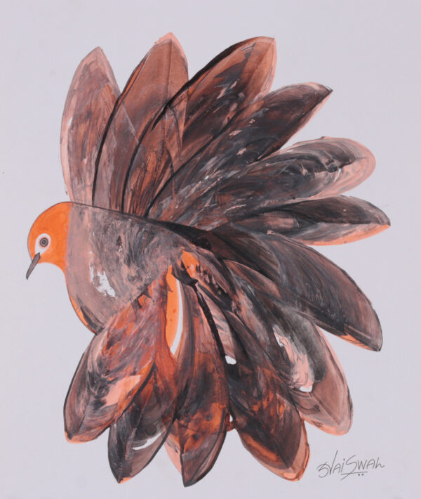 Bird-Themed Abstract Modern Acrylic on Paper Painting, 'Sienna Plume'