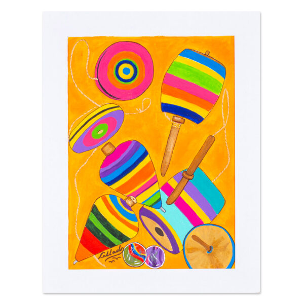 Colorful Naif Painting Made with Watercolors, 'Toys of Yesteryear's Mexico' Colorful Naif Painting Made with Watercolors, 'Toys of Yesteryear's Mexico'