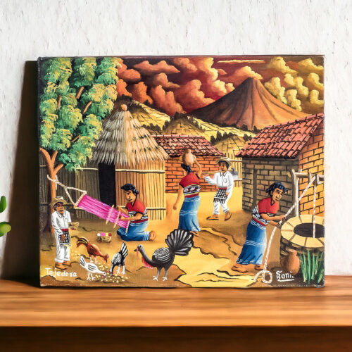 Colorful Oil Painting of a Village Scene in Guatemala, 'Weaver'