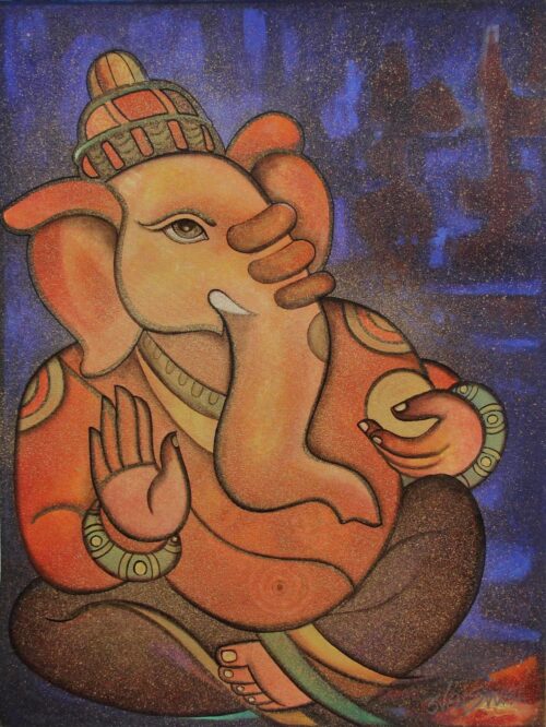 Cubist Original India Painting of Ganesha Siddhi Vinayak, 'Siddhi Vinayak'