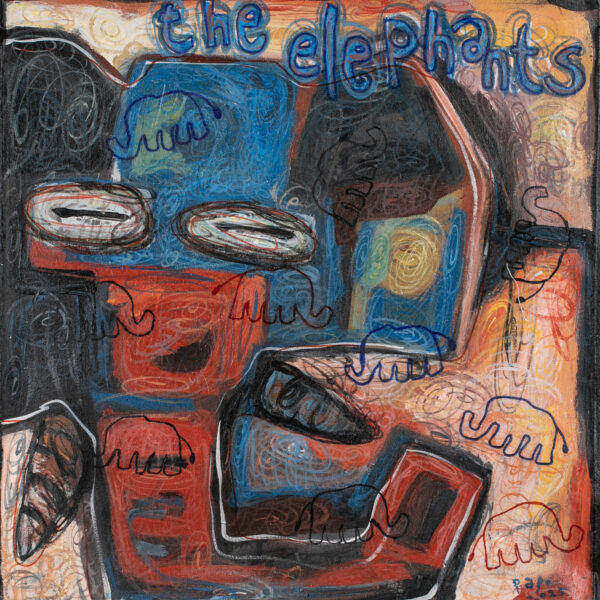 Elephant-Themed Modern Acrylic Ink and Pencil Painting, 'The Elephant'