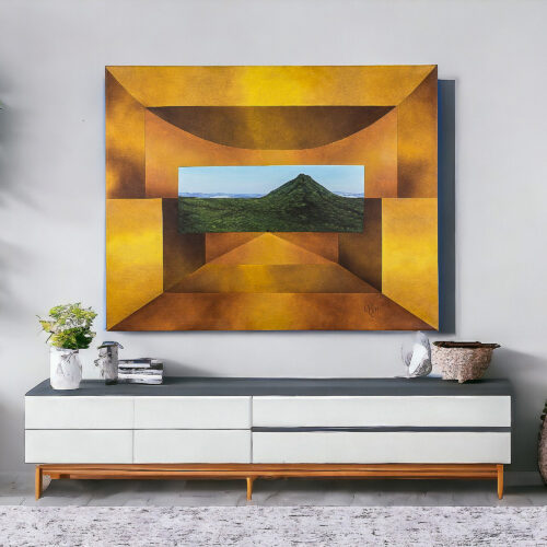 Expressionist Mountain Landscape Oil and Acrylic Painting, 'Arenal Volcano'