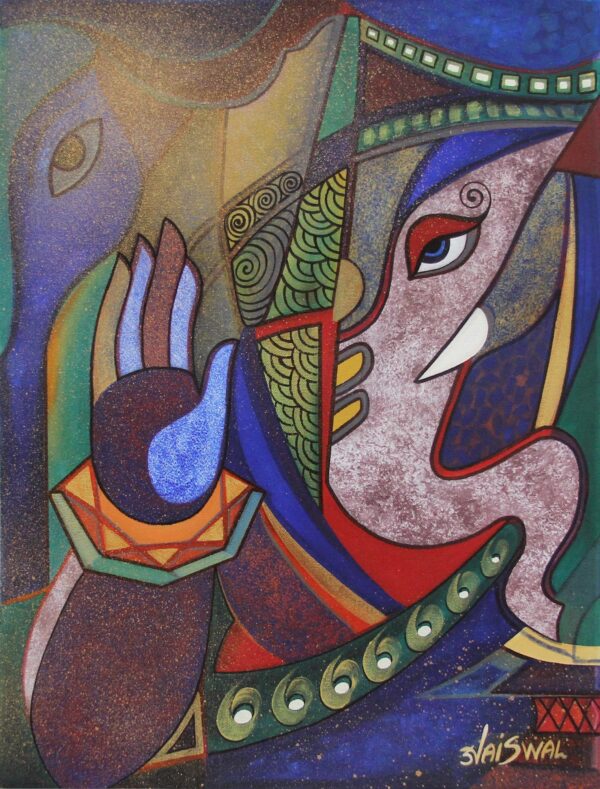 India Original Cubist Painting of Vinayak, 'Vinayak'