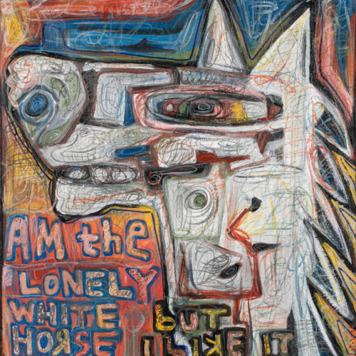 Modern Acrylic Ink Pencil Expressionist Painting of a Horse, 'Lonely Horse'