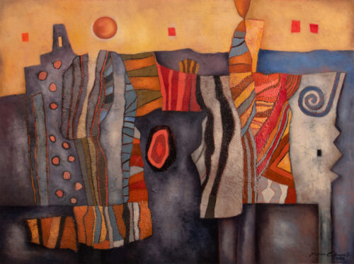 Modern Textured Cubist Abstract Mixed Media Collage, 'Discovery'