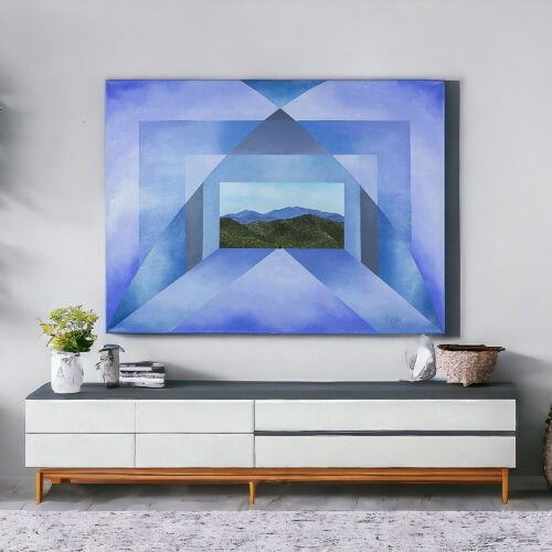 Mountain Landscape Oil and Acrylic Painting from Costa Rica, 'Blue Mountain'